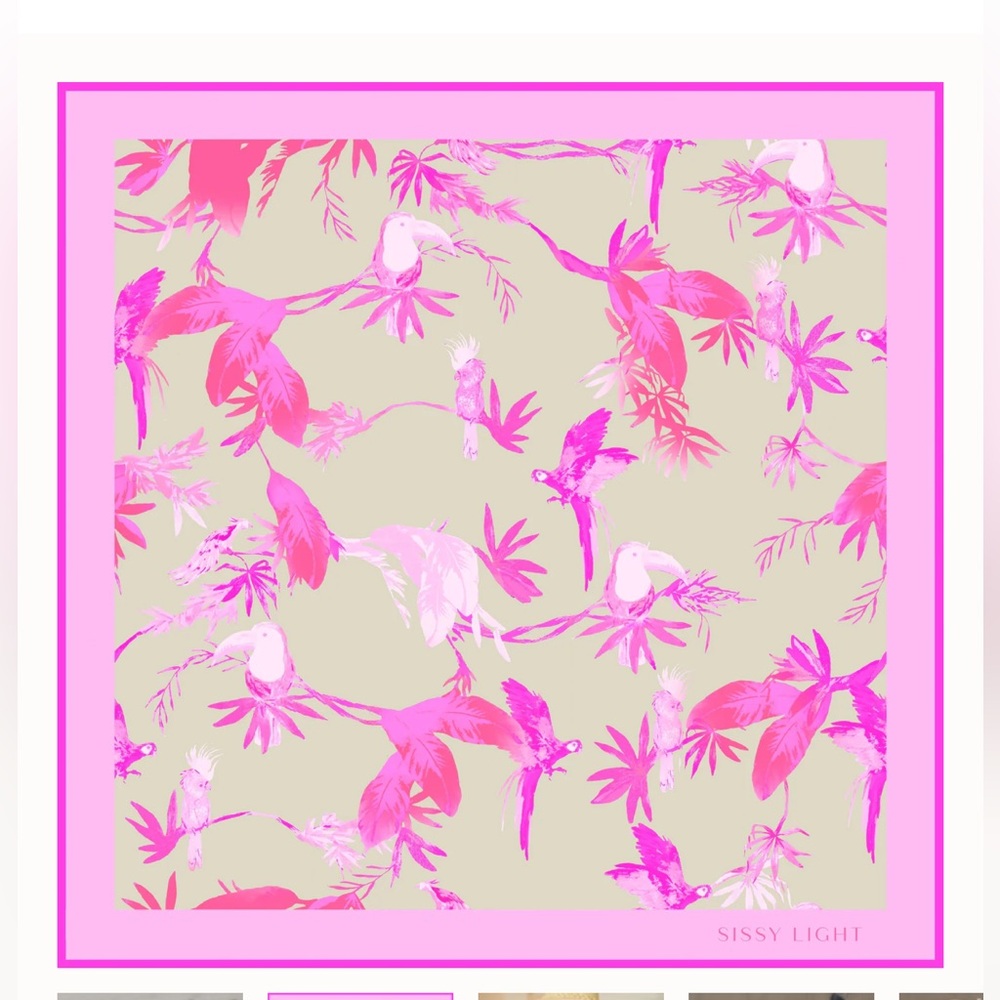 New Sissy Light Au Paradis Silk Scarf. Mermaid Pink Birds.